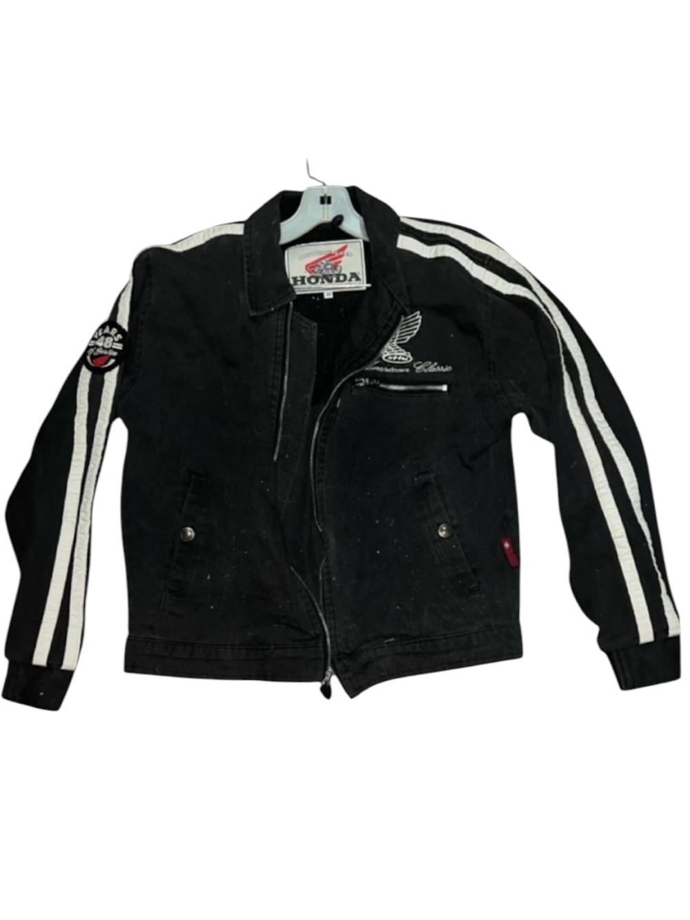 Vintage Honda Black Denim Wing Embroidered Motorcycle Jacket size M